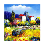 Çiçekli Köy Çizilmiş Tuval - Görsel 2
