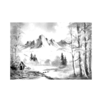 Nehir Kenarı Çizilmiş Tuval