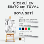 Çiçekli Ev (50x70) + Boya Seti