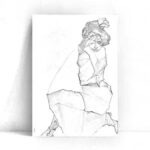 Kneeling Girl in Orange Red Dress