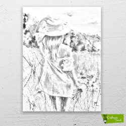 Çiçek Toplayan Kadın çizilmiş tuval