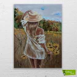 Çiçek Toplayan Kadın çizilmiş tuval1