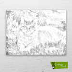 Çimlerdeki-kedi-cizilmis-tuval