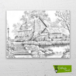 Göletli-ev-çizilmiş-tuval