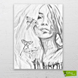 Kelebekler&Kadın çizilmiş tuval