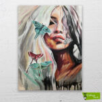 Kelebekler&Kadın çizilmiş tuval1