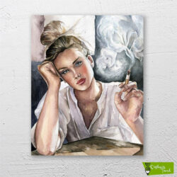 Sigara içen kadın çizilmiş tuval