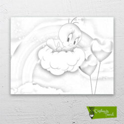 tweety-gökkuşağı-cizilmis-tuval