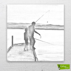 balık-tutan-baba-oğul-cizilmis-tuval