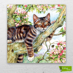 ağaçta-uyuyan-kedi-cizilmis-tuval-1