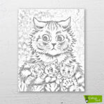 anne-kedi-ve-üç-bebek-louis-wain-mama-kityy-with-3-babies-cizilmis-tuval