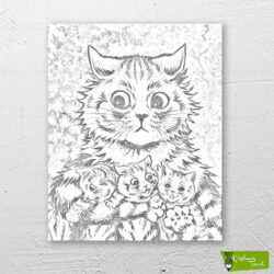 anne-kedi-ve-üç-bebek-louis-wain-mama-kityy-with-3-babies-cizilmis-tuval
