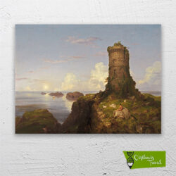 sahil-manzaralı-eski-kule-cizilmis-tuval-1